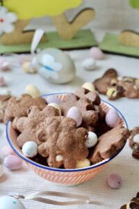 Chocolate Shortbread Cookies with Mini Eggs in a bowl